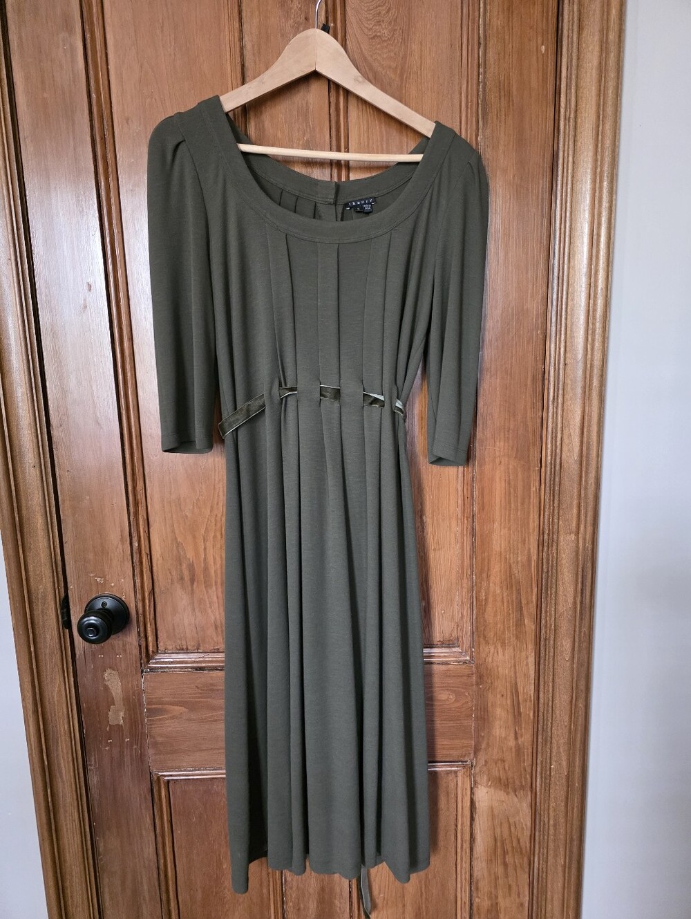 Theory Olive Green Midi Dress with Front Buttons